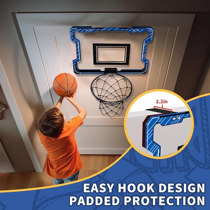 Mini Basketball Hoop Indoor, Door Basketball Hoop with 3 Balls & Inflator, Basketball Toy Gifts for Kids Boys Girls Teens Adults, Suit for Bedroom/Office/Outdoor/Pool, Blue