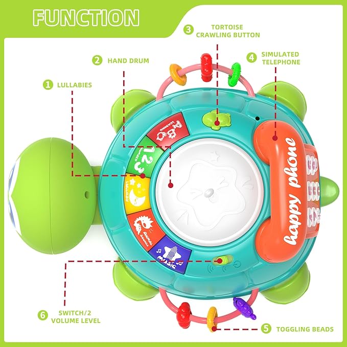 Hanayo Baby Toys 6 to 12 Months，Musical Turtle Crawling Girl Toys for 12-18 Months,Infant Early Learning Educational Toy,Girl & Boy Gift Essentials for Newborn 7 8 9 11+ Months 1-2 Year Old(Green)