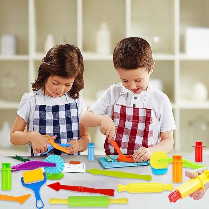 Playdough Tool Set, 15 Pcs Play Dough Tools Sets for Kids Ages 4-8, Playdough Accessories Includes Cutters Roller, Rolling Pins, Safety Scissors, Plastic Knife