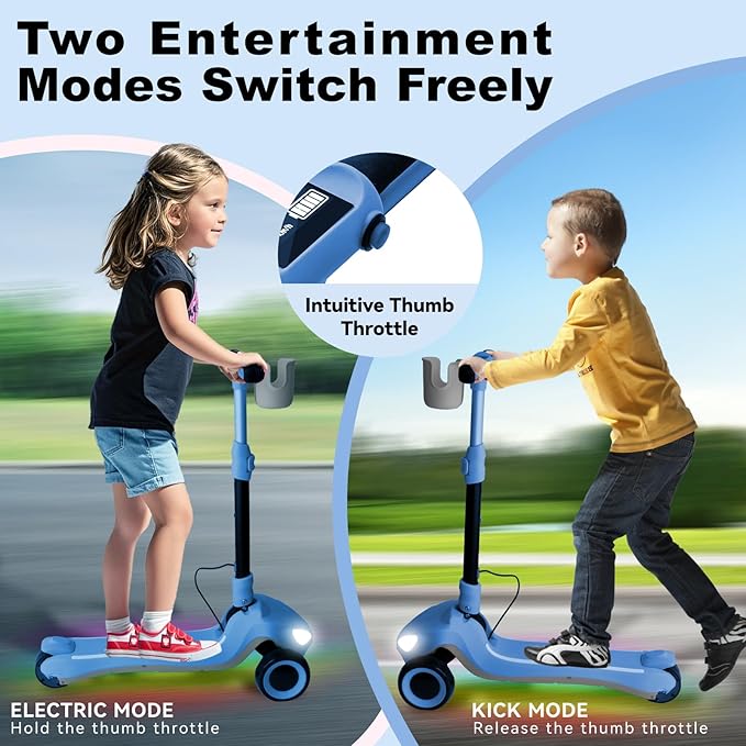 3 Wheel Electric Scooter for Kids Ages 3-10, w/Storage Basket, LCD Screen, Full Body Lights Up, Wide Deck, 5Mph Safe Speed, 90min Riding, Balance Foldable Kick Scooter for Boys & Girls