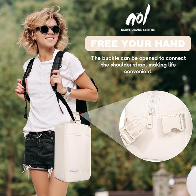 NOL Natural Organic Lifestyle Freezable Snack Bag, Leakproof Cooler Lunch Bag, Reusable, Zip Closure with Buckle Handle Nylon Waterproof Snack Box for Work Travel-Cream