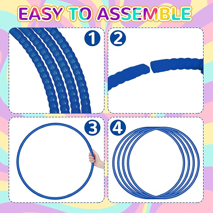Shappy 6 Pcs Exercise Hoop Detachable Adjustable Plastic Toy Playground Toys Colored Hoop Circles for Teens Games Gymnastics Dog Agility Equipment Party Decor