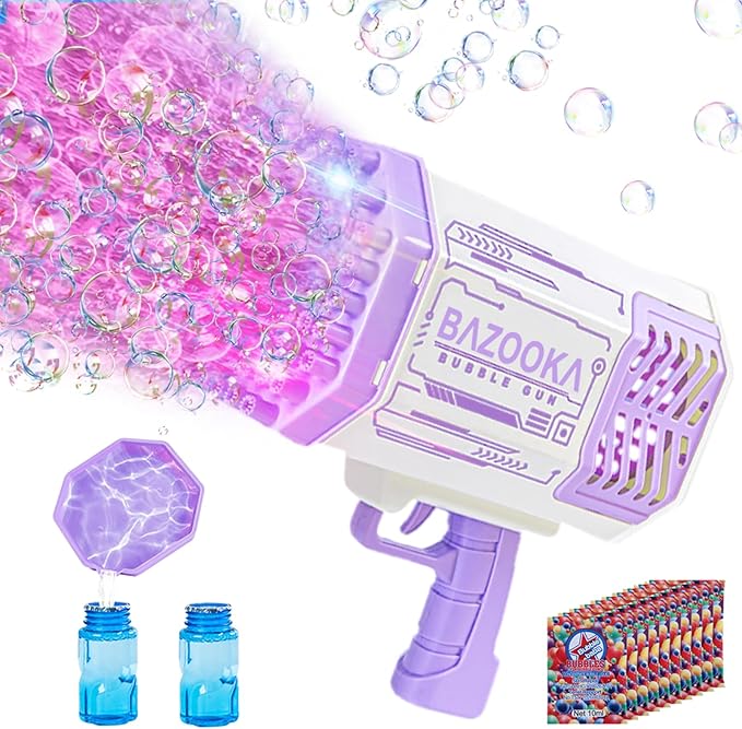 Bubble Gun, Bazooka Bubble Machine Gun, Bubble Blaster Gun with Bubble Solution, 69 Holes Bubble Bazooka Gun Outdoor Summer Toy Party Favors for Kids Purple Halloween Bubble Maker Blowers