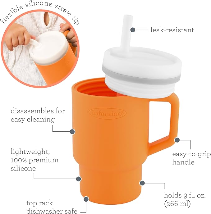 Infantino My 1st Tumbler, Silicone Sippy Cup with Straw & Handle, Spill-Resistant Baby Cup for On-the-Go, BPA-Free Transition Bottle