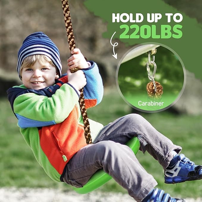 REDCAMP 2 Pack Climbing Rope Swings for Trees, Heavy Duty Plastic Disc Swing Seat for Kids and Adults with Hanging Strap, Green