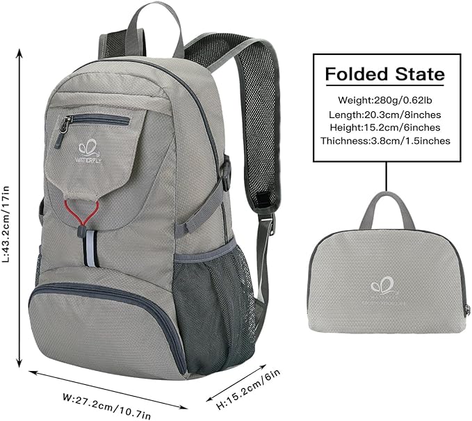 WATERFLY Small Lightweight Packable Backpack: 20l Ultra Light Foldable Travel Hiking Camping Daypack Day Pack for Man Woman