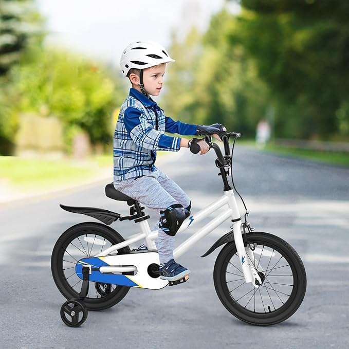 COSTWAY Kids Bike, 12 14 16 18 Inch Toddler Bike for Boys & Girls Aged 3-8 Years Old, Kids Bicycle w/Removable Training Wheels, Handbrake & Coaster Brake, Basket, Bell