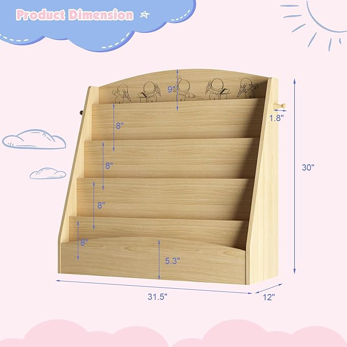 NACHES 5-Tier Kids Bookshelf - Toddler Book Display Shelves, Montessori Bookshelf for Kindergarten, Nursery, Bedrooms, Classrooms - Wooden Children Book Display (Natural)