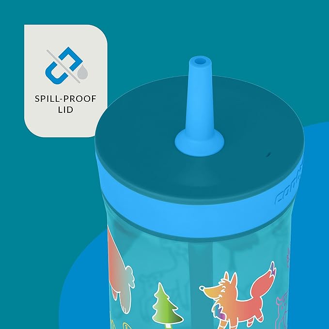 Contigo Kids’ Leighton Straw Tumbler with Spill-Proof Leak-Proof Lid 14oz Juniper/Blue Forest