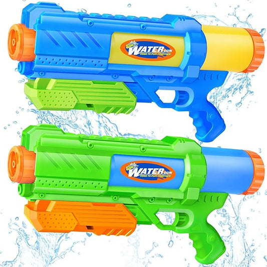Super Water Gun for Kids Adults: 2 Pack Super Water Gun Soaker 1200cc Squirt Blasters with Impressive Range - Ideal Toys for Boys Girls Summer Outdoor Swimming Pool Water Toys Fun - Green Blue