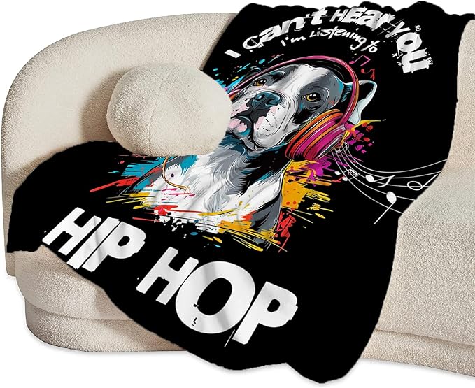 French Bulldog Throw Blanket Ultra Soft Cozy Funny Hip-Hop Music Dog Blanket Fleece Fuzzy Plush Bulldog Lovers Decor Gifts for Women Girls Adults Couch Sofa 80"x60"