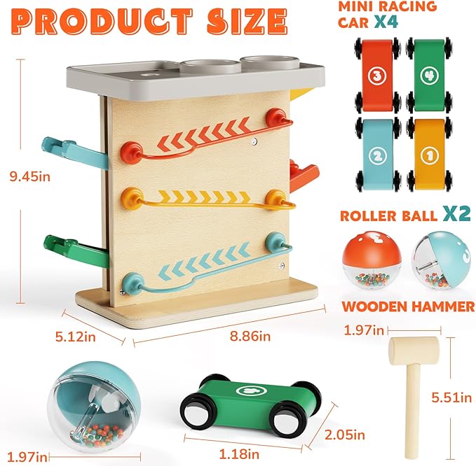 Toddler Toys for 1 Year Old Boy Girl 2 in 1 Pound Ball Toy & Car Ramp Race Track Learning Early Developmental & Educational Montessori Toys for Toddler 1-3 Year Old Birthday Gifts