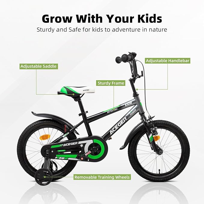 ACEGER Simon Kids Bike for Boys Girls Toddlers, Unisex for Aged 3-13 Years, 12 14 16 18 Inch Children Bicycle with Training Wheels, 20 Inch Bike with Kickstand