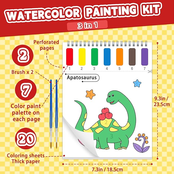 Paint with Water Coloring Books for Toddlers, Watercolor Painting Books for Kids Water Color Paint Kit Art Craft Birthday Gift for Ages 1-3, 4-8 (Dinosaurs)
