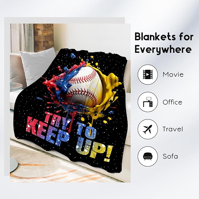 Baseball Blanket, Baseball Gifts for Kids Boys Men, Sport Throw Blankets for Adults Team Player, Soft Flannel Throws Gift Home Decor (Colorful, 40x50 Inch)