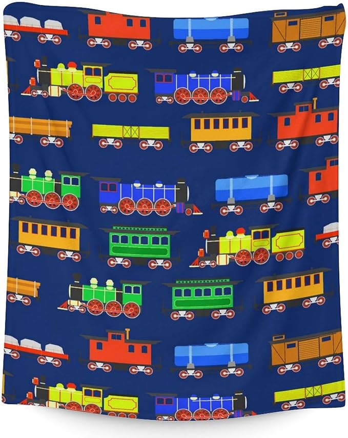 Train Blankets for Kids - Soft Fluffy Train Throw Blanket - 30"x40" Inches Lap Size for Boys, Girls - Dark Blue Throws