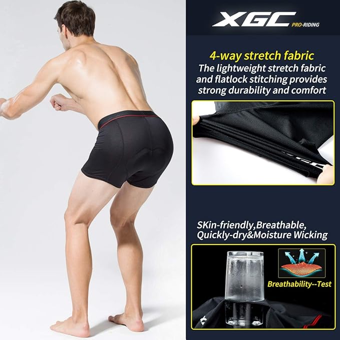 XGC Men's Cycling Underwear Shorts with High-Density High-Elasticity and Highly Breathable 4D Gel Padded