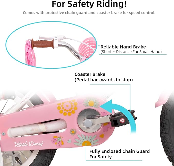 JOYSTAR Little Daisy Kids Bike for Girls Boys Ages 2-7 Years, 12 14 16 Inch Girls Bikes with Doll Bike Seat & Streamers, Boys Bike with Flag & Number Plate, Multiple Colors