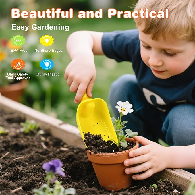 Sand Beach Shovels for Kids Heavy Duty Plastic Summer Sand Scoops Toy 4 Pack (Blue, Green, Yellow, Orange) Sandbox Garden Digging Play Gift Set Party Bundle-8.3inch