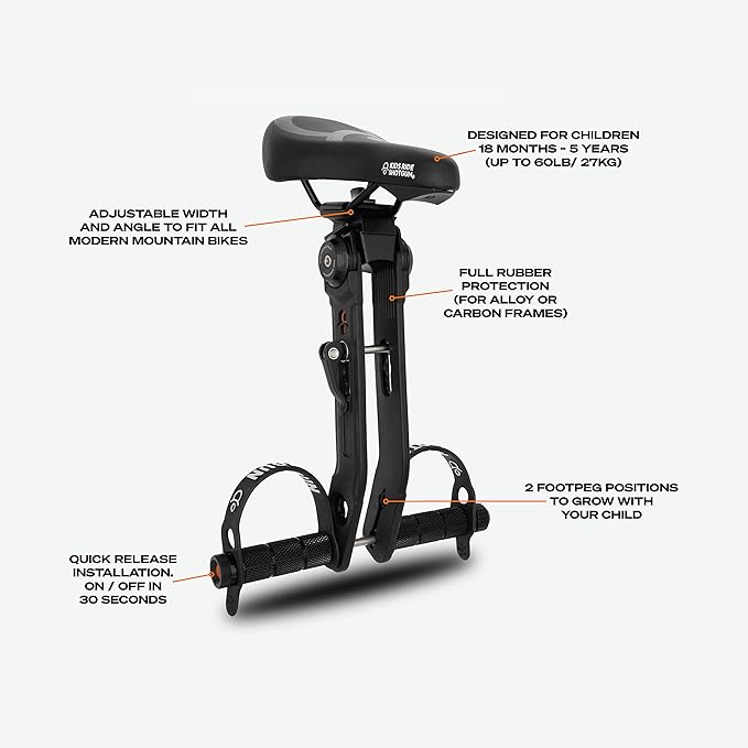 Kids Ride Shotgun - Child Bike Seat & Handlebar Combos - Front Mounted, for Children Aged 2~5 Years, Fits Most Adult Modern Mountain Bikes, Adjustable for Comfort