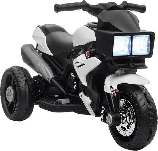 Aosom 6V Kids Motorcycle Toddler Ride-on Toy, High-Traction Battery-Operated Mini Electric Motorbike with Forward/Reverse Switch, Music, Headlights, Horn, White