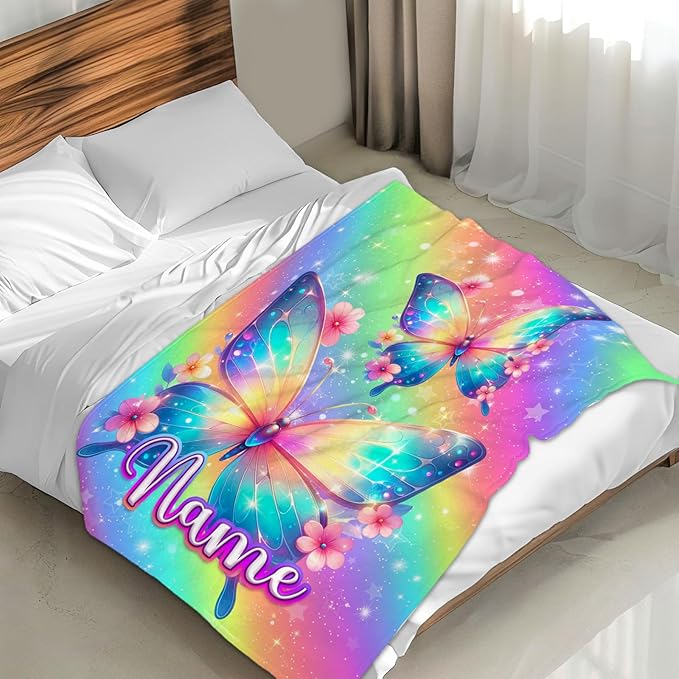 Kids Girls Blanket for Butterfly Lovers Personalized Cute Stuff Throws Gifts, 30x40 Inches Small Lap Size Soft Fluffy Warm Custom Butterfly Throws Gifts for Sofa Chairs