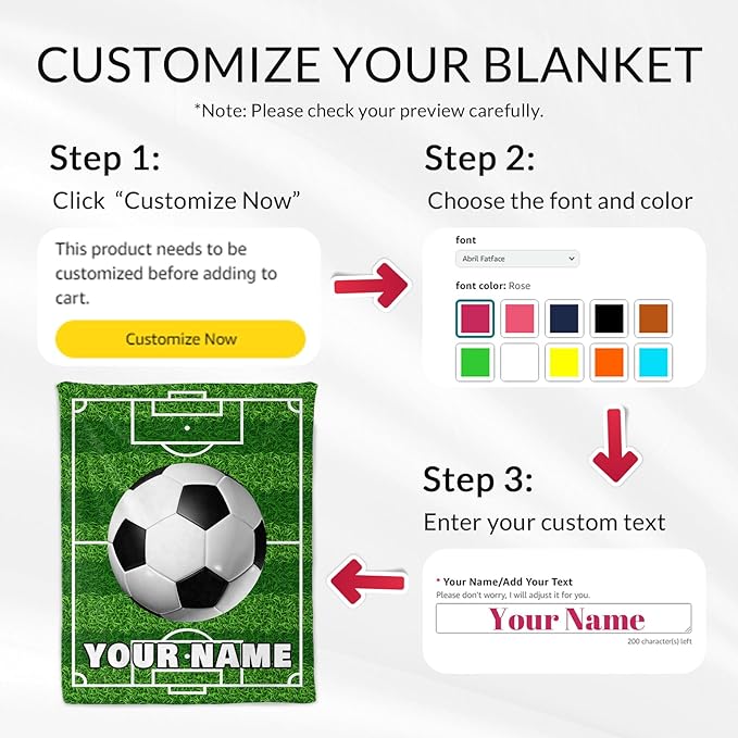 Personalized Soccer Throw Blanket with Name - Soft, Fuzzy & Warm - 60x80 Inches Twin Size Blanket for Couch, Office - Green Cute Throw Gift for Girls, Boys