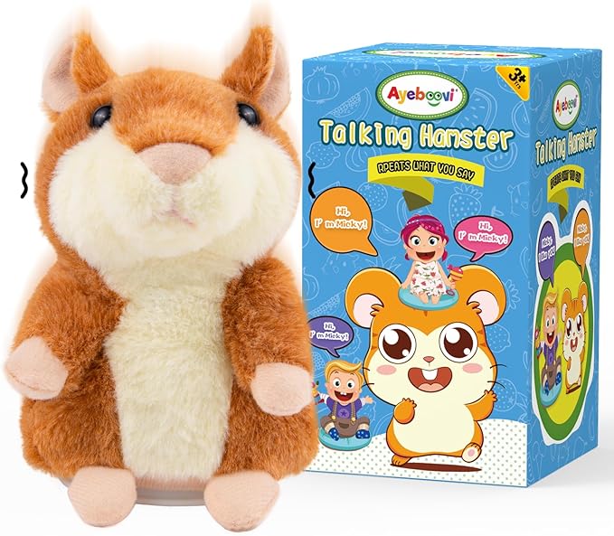 Ayeboovi Toddler Toys Talking Hamster Repeats What You Say, Kids Toys for 2 3 4 5 6 7 8 Year Old Girls Boys Gift, Christmas Stocking Stuffer for Kid, Interactive Stuffed Animals Autism Toy for Age 2-4