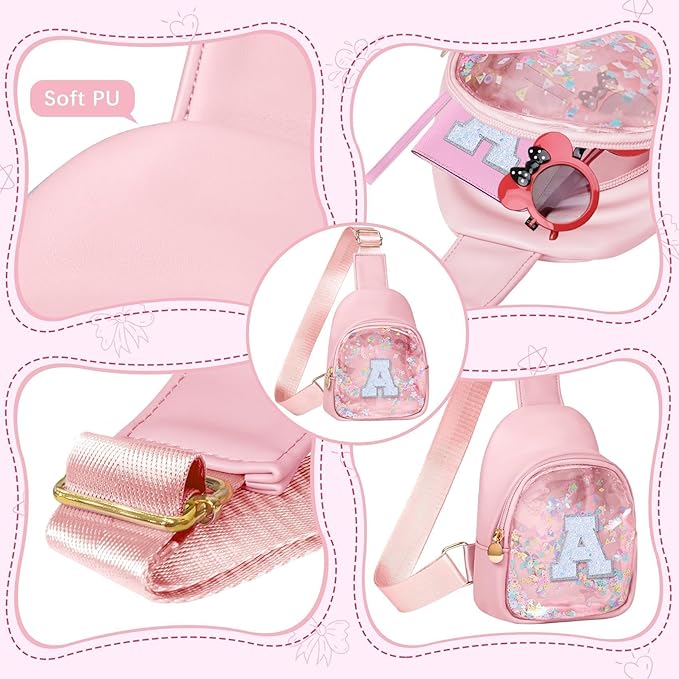 COSHAYSOO Pink Toddler Little Girls Purse 2 3 4 5 6 7 Year Old Kids Sling Bag Initial Crossbody Pouch, Unique Fashion Birthday Christmas Halloween Thanksgiving Valentines Easter Gift Ideas Letter T
