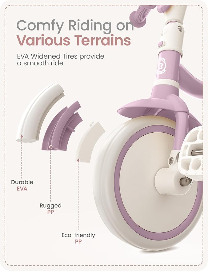 besrey Kids Tricycles Age 18 Month to 5 Years, Toddler Tricycle Kids Trikes Tricycle, Gift Toddler Tricycles for 2-5 Year Olds, Gift & Toys for Boy & Girl, Trikes for Toddlers, Light Purple