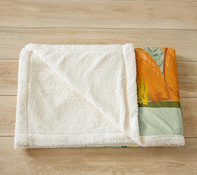 Kids Fox Print Plush Blanket Cartoon Fox Fleece Throw Blanket 3D Animal Theme Sherpa Blanket for Boys Girls Floral Woodland Fox Fuzzy Blanket Nature Theme Bed Couch Chair Room Decor Throw 50x60 Inch