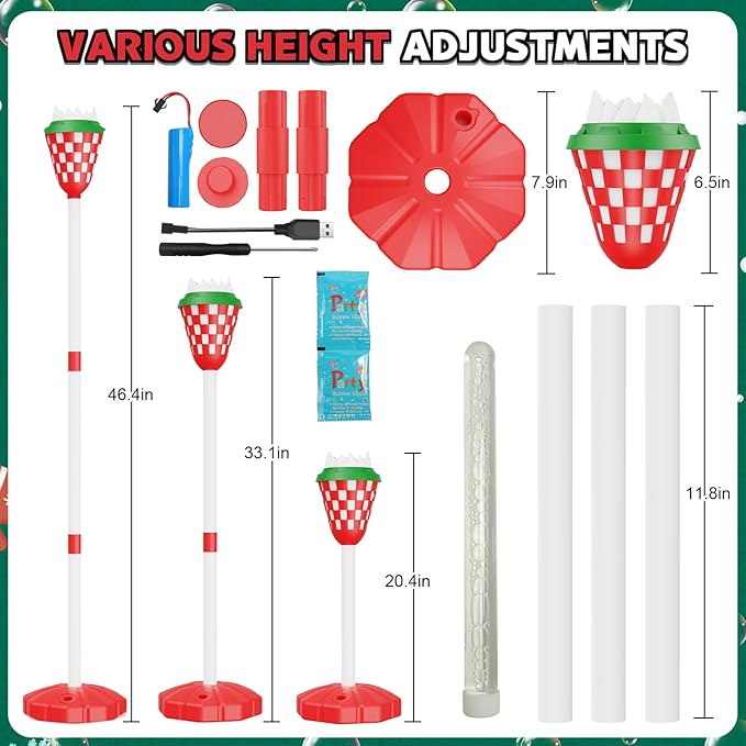 Christmas Bubble Machine for Kids, Garden Lamp Bubble Toy with Colorful Lighting and Music for Toddlers, Rechargable Bubbles Blower Maker Outdoor Toys for Christmas Birthday Wedding Party (Red)