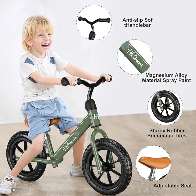 Toddler Balance Bike 12” No Pedal Training Bicycle for Kids 24 Months to 5 Years Tool-Free Adjustments Seat and Handlebar Best Gift for 2 3 4 5 Boys Girls