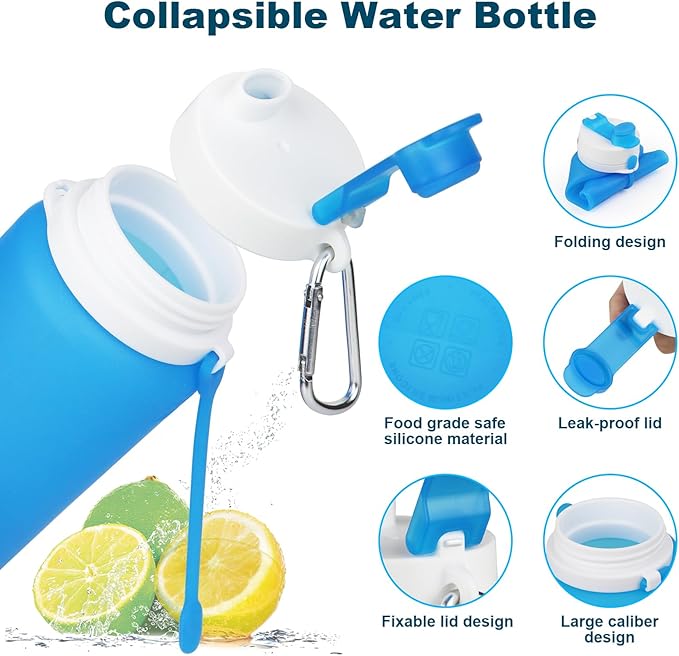 PLTCAT Collapsible Foldable BPA Free Reusable Lightweight Leak-Proof Travel Silicone Water Bottle for Travel, Gym, Hiking, Office, Camping