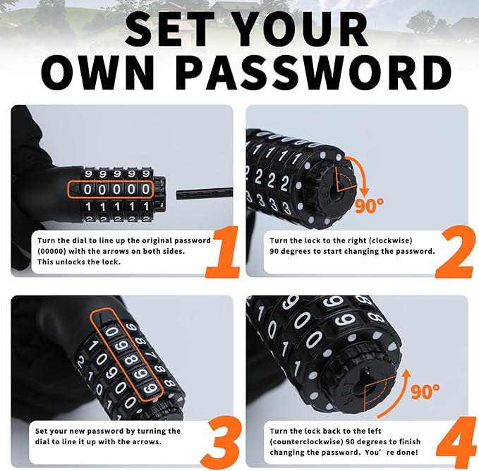 Bike Chain Lock, 5 Digit Combination Heavy Duty Anti Theft 3.9Ft Bicycle Chain Lock,6mm Thick High Hardness keyless Bike Lock for Bike,Scooter,Motorcycle,Door, Gate