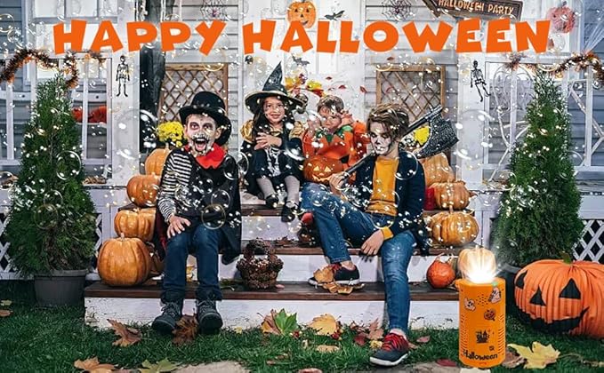Halloween Bubble Machine with DIY Sticker,Portable Automatic Bubble Machine with Lights and Spooky Sound Effects/DIY Sticker,Bubble Maker Toys for Kids & Adults Outside Activities Parties Halloween