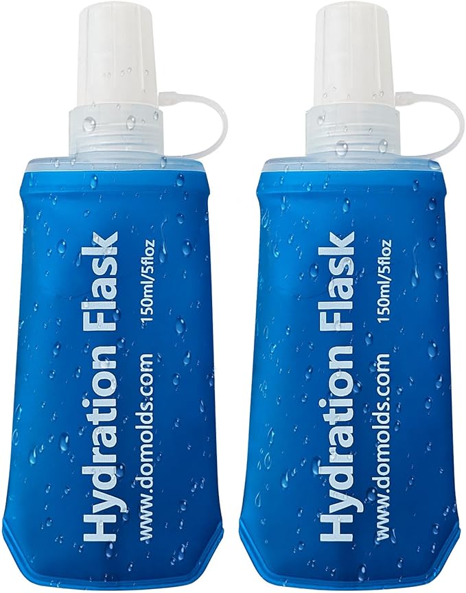 2Pcs 150ml Soft Flask Folding TPU Hydration Flask Running Water Bottle(5.29 oz), Water Pouch for Running Vest, Hiking, Cycling (Blue 150ml*2)