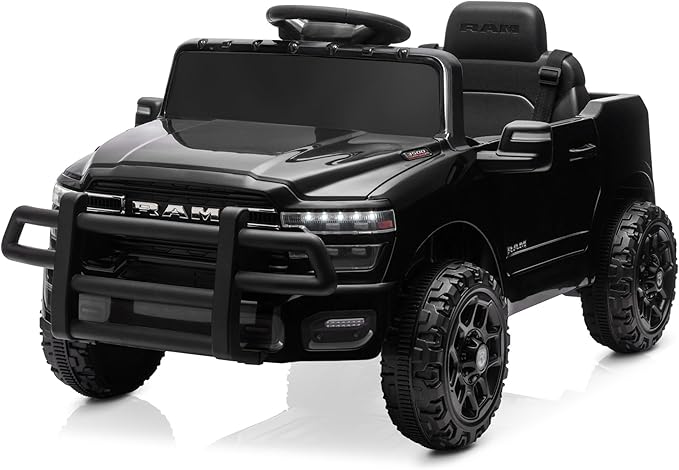 Kidzone 12V Licensed RAM 3500 Ride-On Truck for Kids, Battery Powered Electric Car w/Parent Remote Control & Manual Drive, Bluetooth, LED Lights - Black