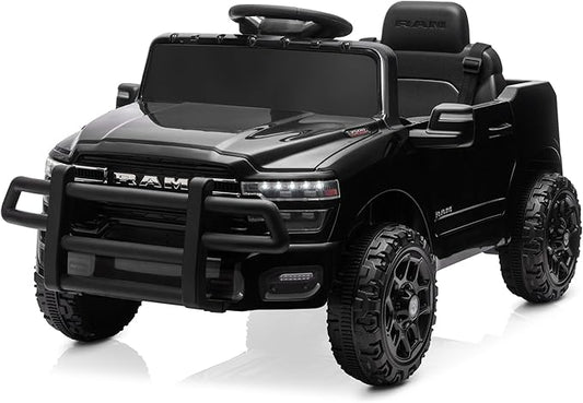 Kidzone 12V Licensed RAM 3500 Ride-On Truck for Kids, Battery Powered Electric Car w/Parent Remote Control & Manual Drive, Bluetooth, LED Lights - Black