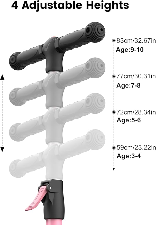 Besrey Kick Scooter for Kids Ages 3-10, 3-Wheel Folding Scooter with Adjustable Height, LED Light Wheels, Extra Wide Deck for Outdoor Activities