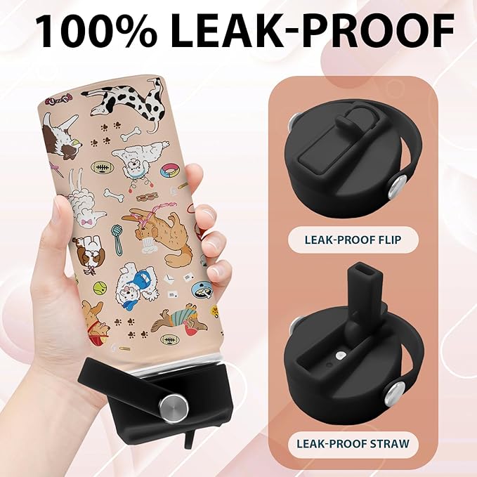 Dog Lovers Gifts, 16 oz Water Bottle with Straw Lid, Stainless Steel Insulated Tumbler, Cute Puppy Water Bottles, Dogs Cup Gifts