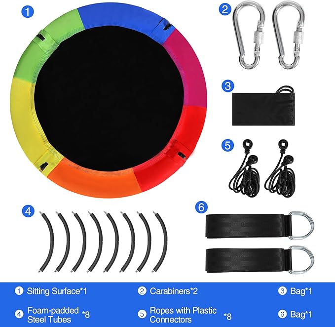 RedSwing 43" Flying Saucer Tree Swing for Kids, Waterproof Large Round Swings Seat with Adjustable Hanging Straps for Outdoor Indoor Backyard Playground, Six Colors