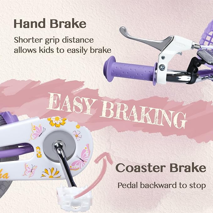 Glerc Sasha Girls Bike, 12-20 Inch Kids Bike for Children Ages 2-13 Years, Kids Bicycle with Doll-Seat & Basket & Training Wheels, Multiple Colors