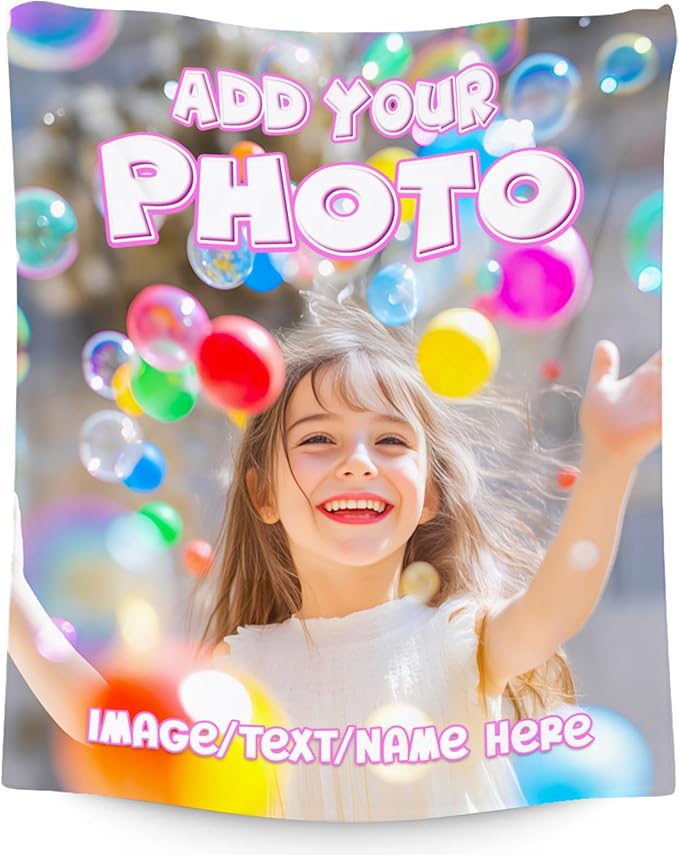 Personalized Throw Blankets, Custom Picture Blankets for Girls Kids, Customized Photo Blanket with Text Name, 50"x60" Soft Flannel Throw for Child Teens Women
