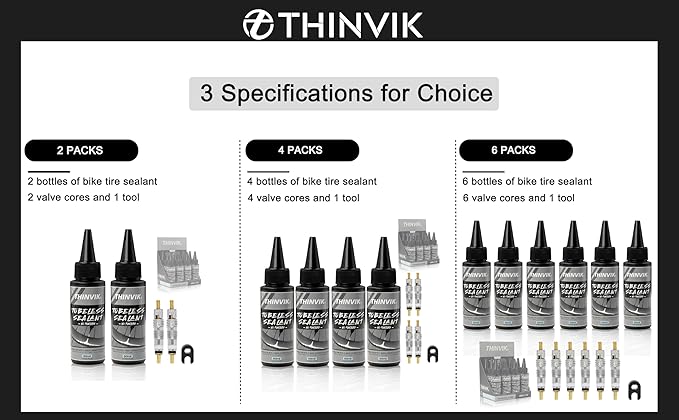 Thinvik Tubeless Bike Tire Sealant 60ML(2oz)*2/4/6 Bottles No Puncture Hassle and Leak Prevention for Road Bike MTB CX and Gravel Bicycle Tyres Sealant
