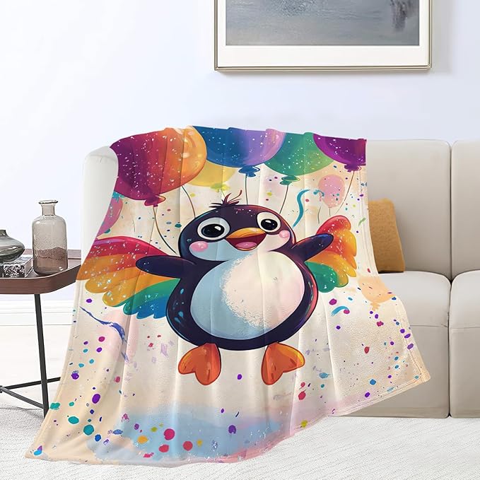 Penguin Throw Blanket Penguin Blanket Gifts for Kids Girls Boys Soft Cozy Warm Plush Fluffy Fuzzy Fleece Blanket Birthday Festival Decor 40''X50''