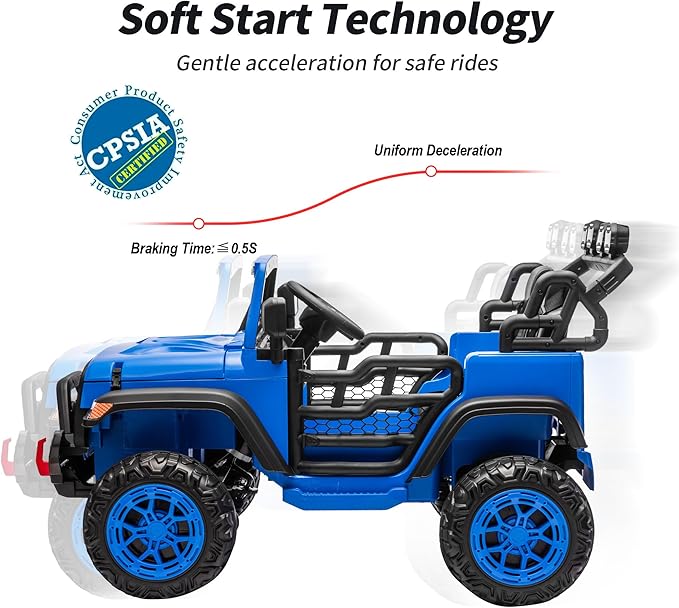 2 Seater Electric Ride on Car Truck, 24V 4x4 Ride on Toy for Kids 4-8 with Remote Control, EVA Tires - Blue