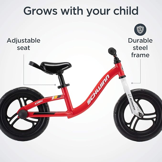 Schwinn Elm and Koen Bike or Balance Bike, 12-20 Inch Bike for Kids Ages 2-13, Black, Blue, Red, Teal, Pink or Purple, SmartStart Ergonomic Design, Adjustable Seat Grows with Child, Training Bicycle