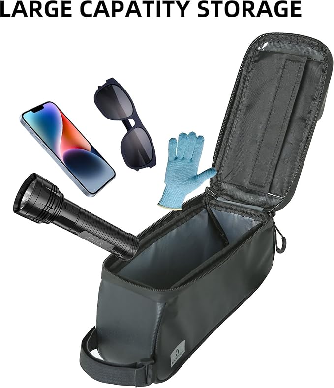 ROCK CLOUD Bike Frame Bag Phone Mount Waterproof Top Tube Handlebar Bag Bicycle Accessories Touch Screen Front Bike Pouch Fits Phones Under 6.5”