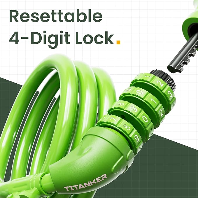 Titanker Bike Lock, Bicycle Lock 4 Feet Cable Lock 1/2 Inch Resettable Bike Lock Combination with Mounting Bracket, Bike Accessories for Bicycle, Electric Scooter, Motorcycle